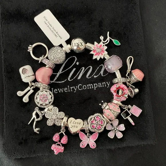 Linx Snake Chain Bracelet with Pink Themed Charms